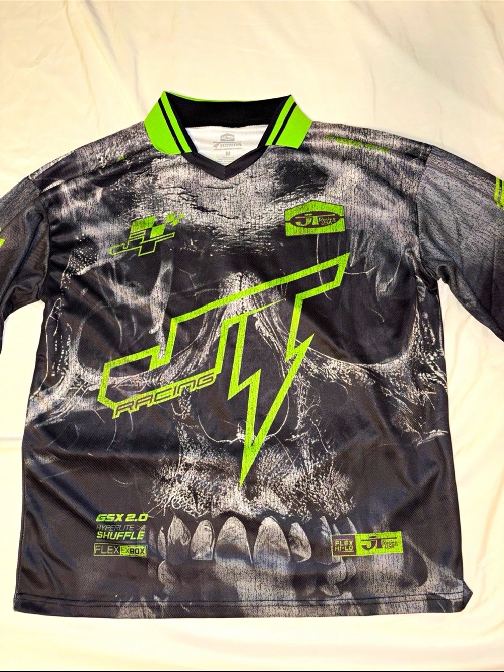 Long Sleeve Racing Tee in Black with Neon Green Accents